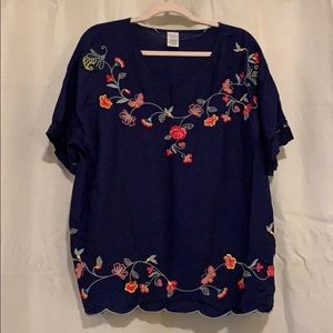 Blue blouse with embroidered flowers